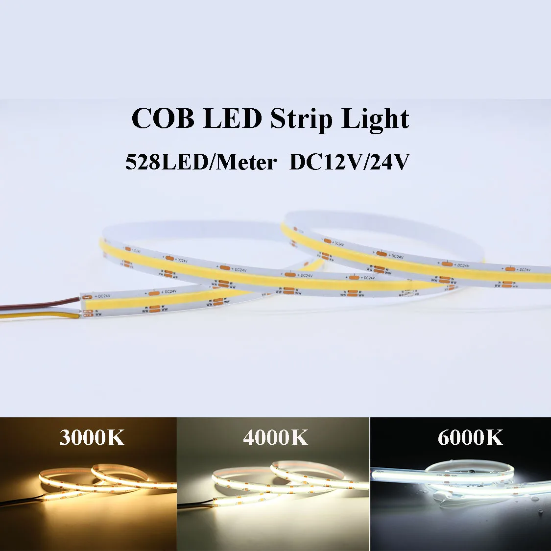 528LED/M LED COB Strip DC12V/24V Ra90  5Meter LED COB manufacturer directly
