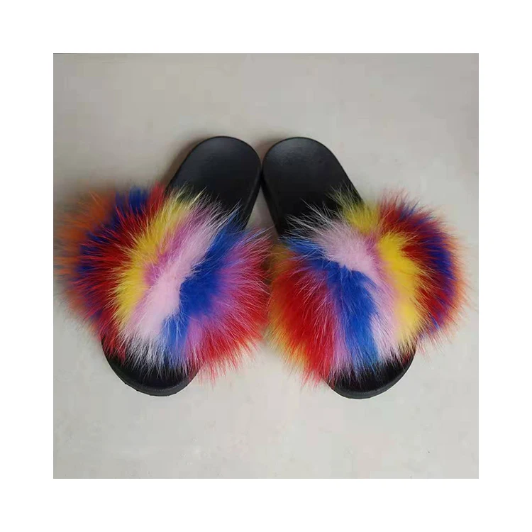 
Latest Technology Wholesale Women Fluffy Faux Fox Fur Slippers Ladies Soft Comfortable Fur Slides 