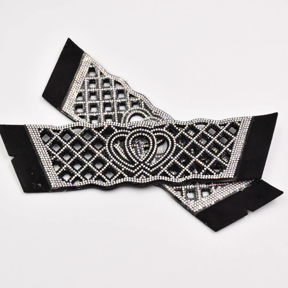 Latest customized designs semi-finished woman PU suede shoe upper bling glass decoration rhinestone strip shoe upper materials