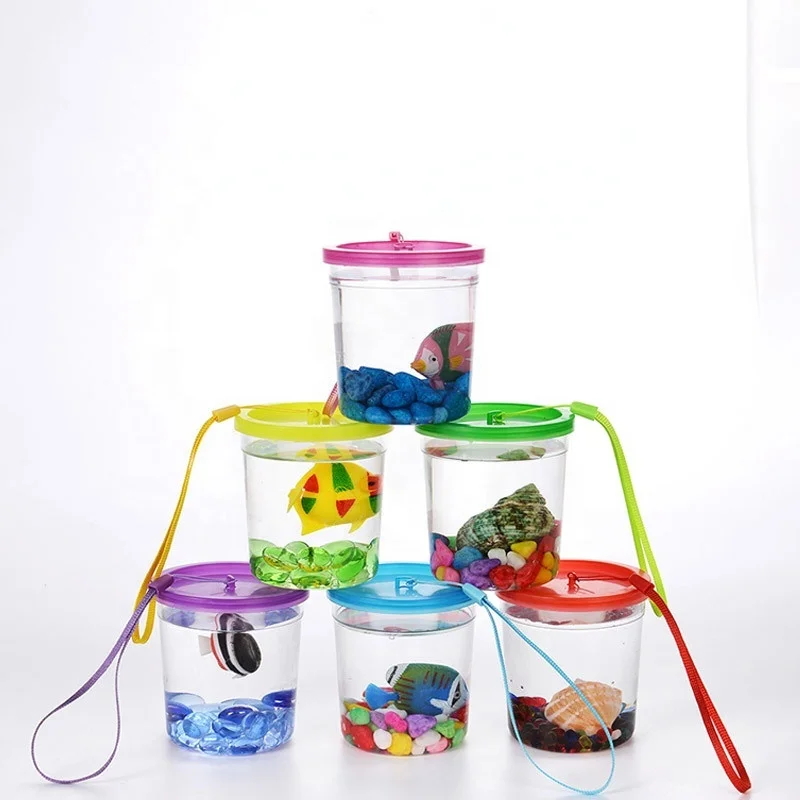 2022 amazon hot selling Mini portable plastic fish bowl cups batch jellyfish cup plastic fish tank turtle tank with lid cup