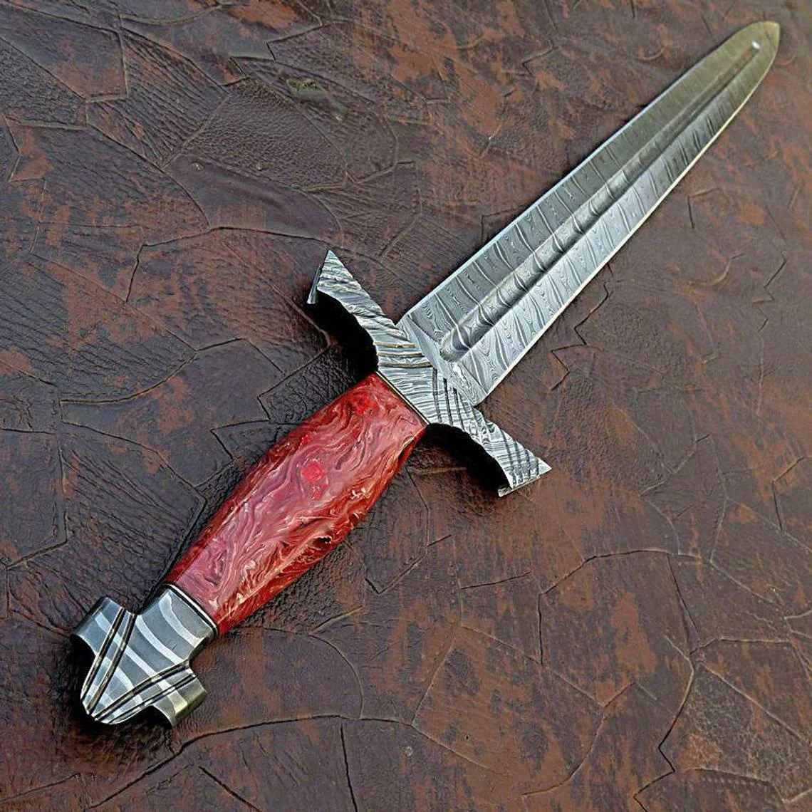 Custom Handmade Damascus Steel Viking Style Sword Longsword Double edge Gladius With Leather sheath out door sword
