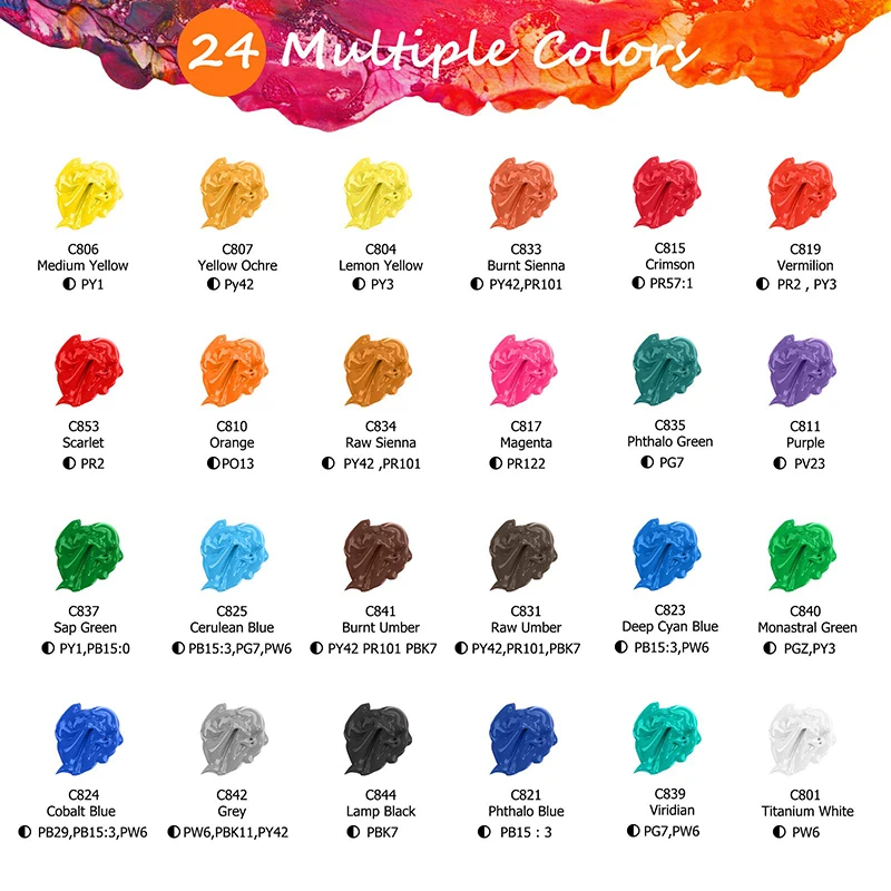 24 Colors 59Ml  Acrylic Paint Sets Includes 12 Brushes for Christmas Canvas Ceramic Rock Painting Kit Art Supplies
