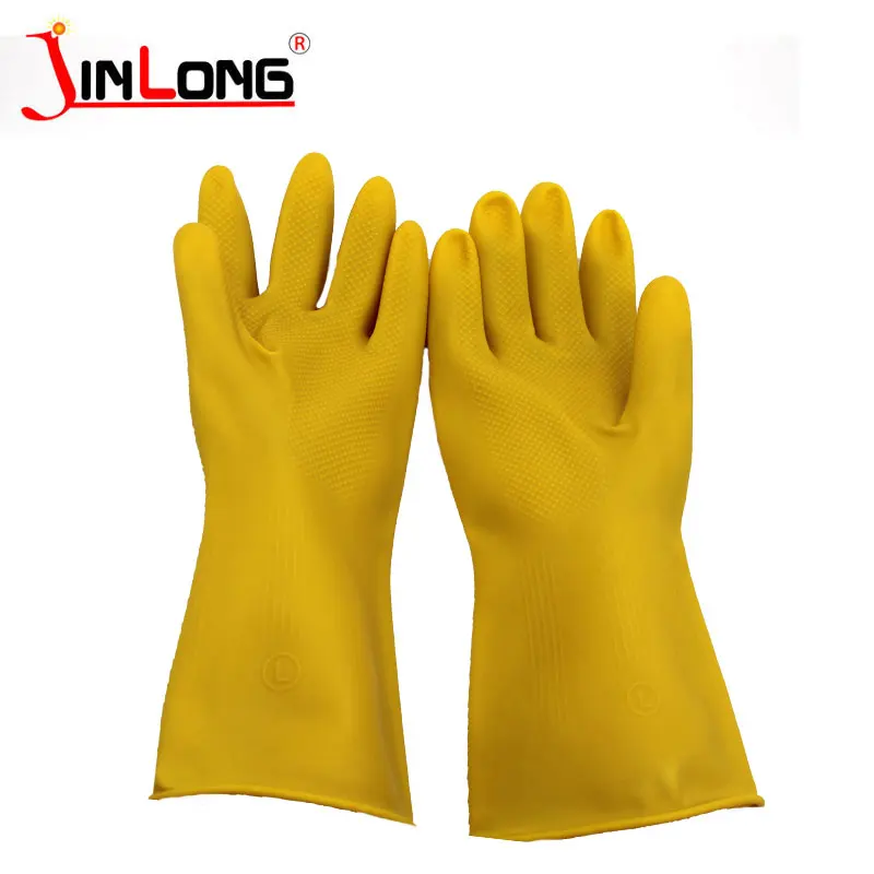 Cheap  price high quality  household rubber yellow latex  cleaning gloves with  latex