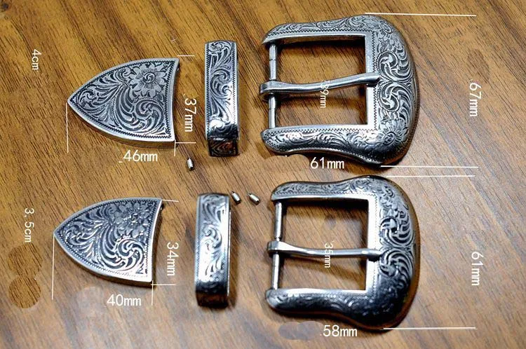 Inner width2.5cm 3.0cm 3.5cm 4.0cm zinc alloy western 3 pieces buckle set single prong pin buckle
