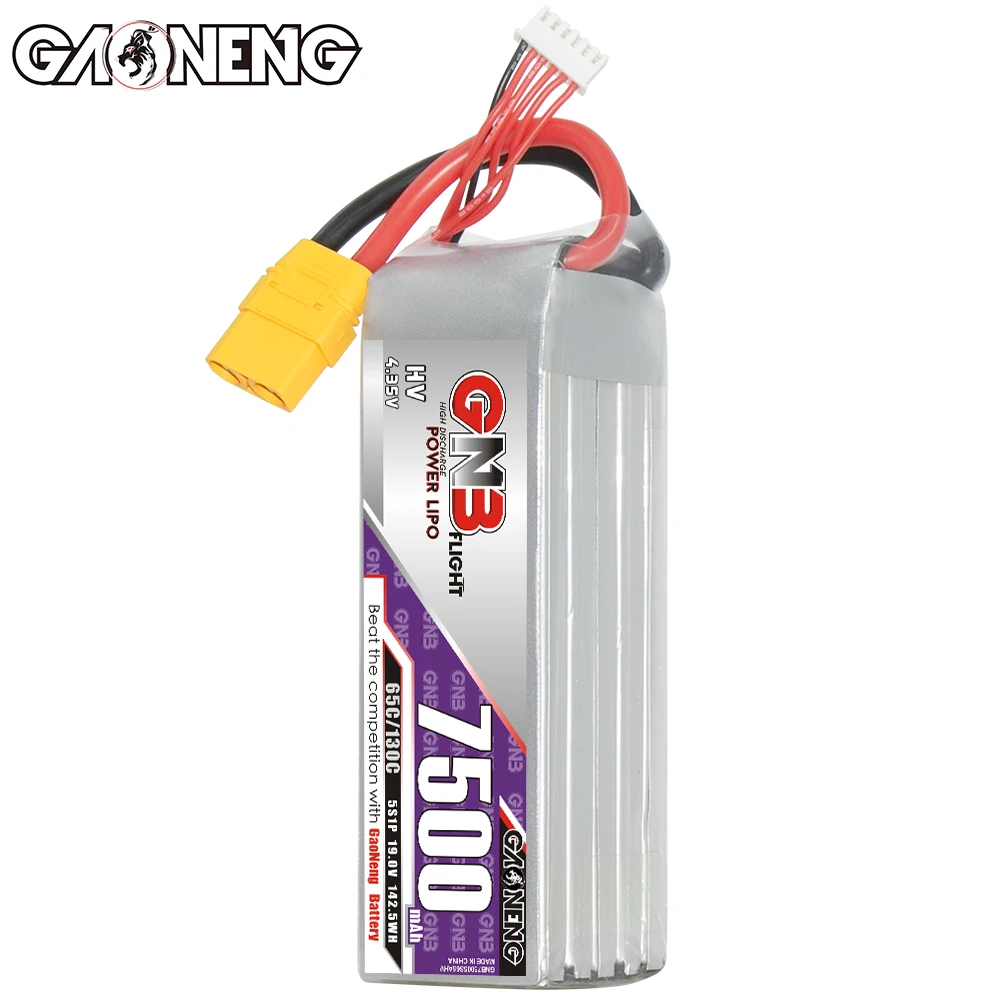 GNB GAONENG LiHV 7500mAh 5S 19V 65C 130C XT90 RC LiPo Battery RC Car Drone Airplane MultiCopter Boat Off Load on Load