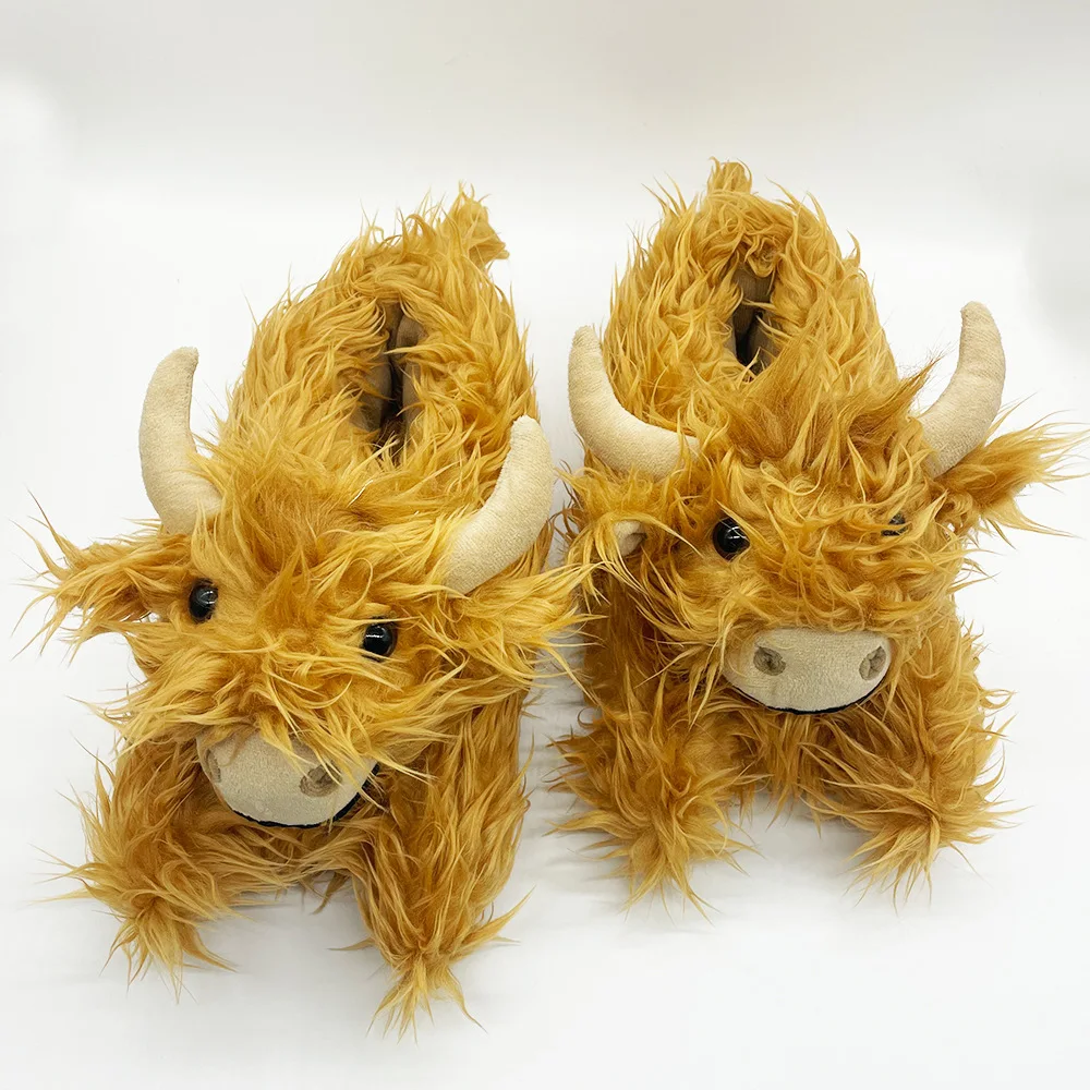Winter Highland Cow Slippers New Arrivals Cute Yak Plush Animal Shoes Warm Plush Sandals Kawaii Massage animal plush slippers