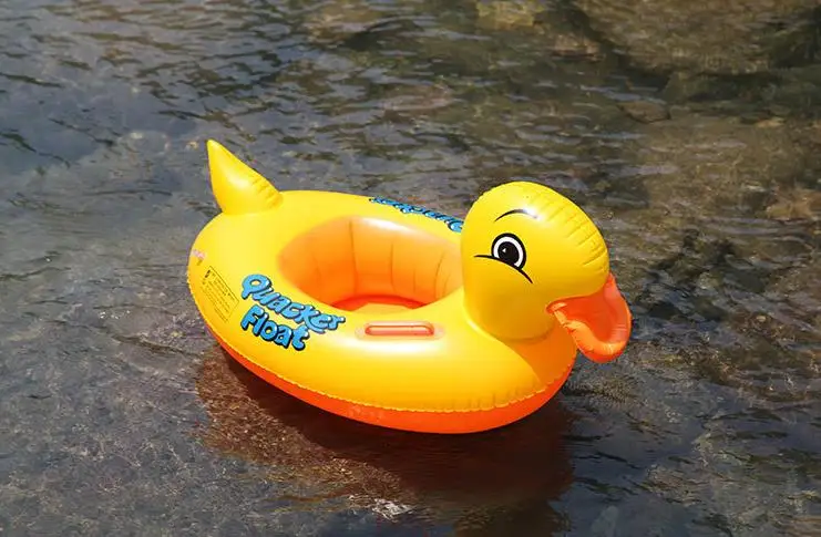 instock customized Baby yellow duck inflatable sitting swimming ring with handle for kids