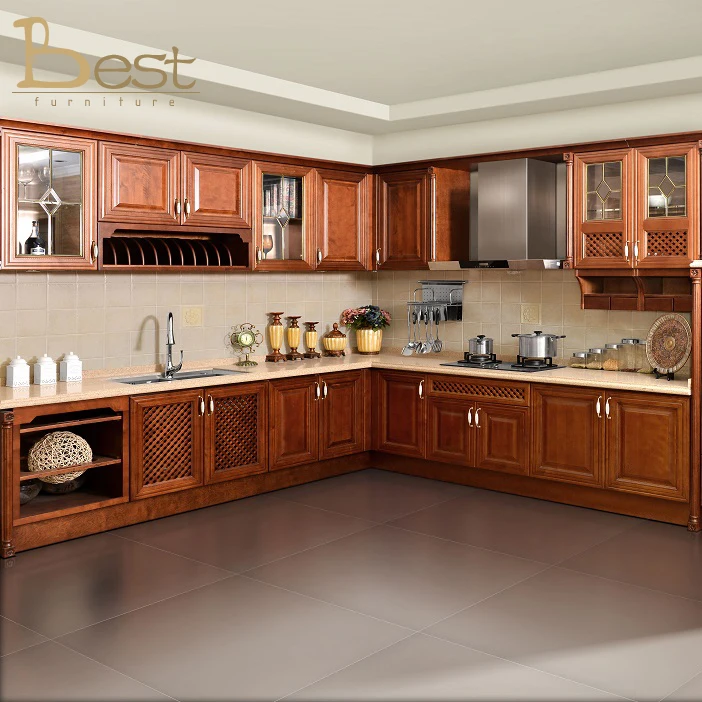 Classic Marble Countertops Waterproof and Moisture Resistant wood grain with wine cabinet 304 Stainless Steel kitchen cabinet