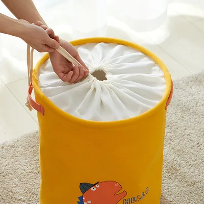 China Supplier Large Laundry Basket Custom Drawstring Waterproof Round Cotton Linen Collapsible Storage Basket Wholesale