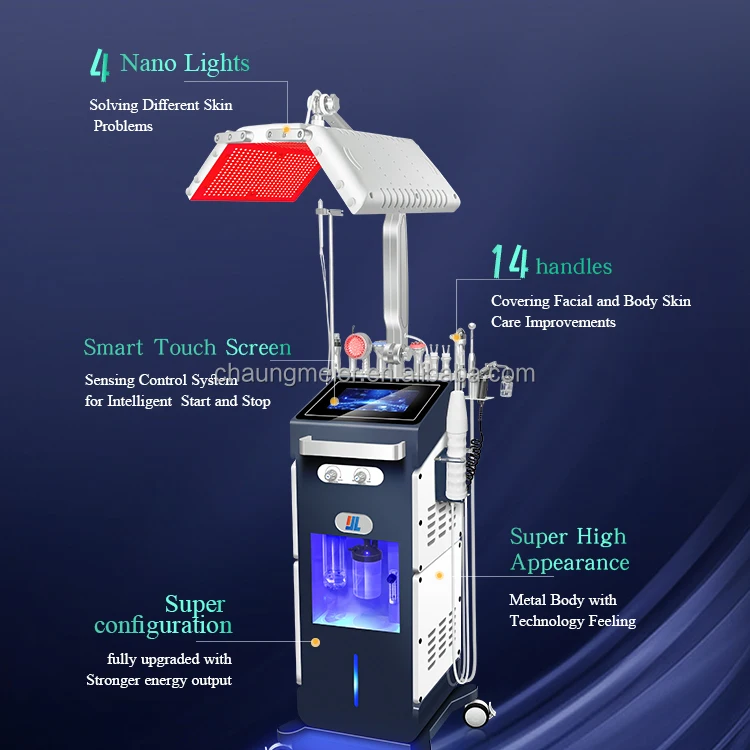 New Arrival 14 in 1 Multifunctional Hydra High Frequency Aqua Facial Peeling Machine with LED Light