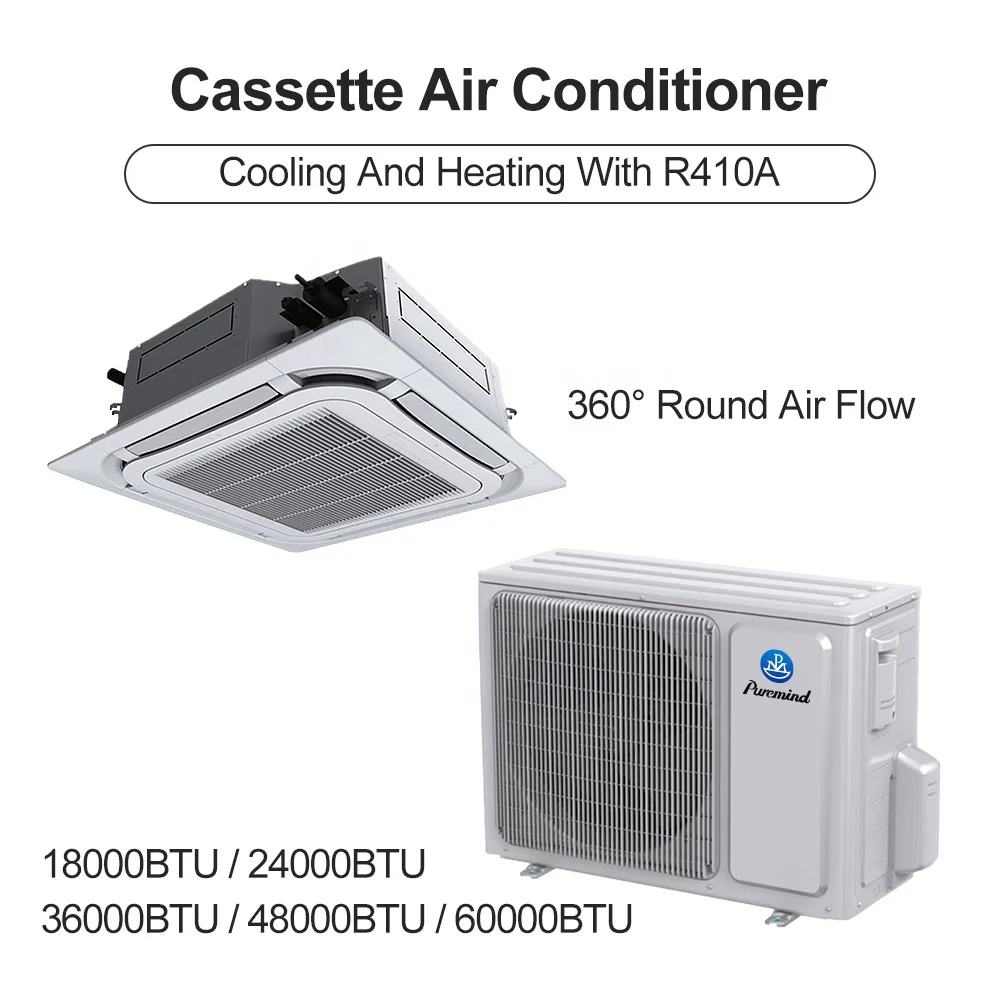 Puremind Gree Factory Price OEM 12000-60000Btu Ceiling Central 4 Way Cassette Air Conditioner Fan Coil Unit Ar Condicionado
