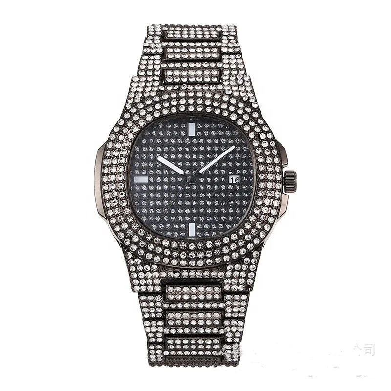 Hip Hop Mens Luxury Watches Design Iced Out Full Diamond Hiphop rapper bling gold dial bust down wristwatch