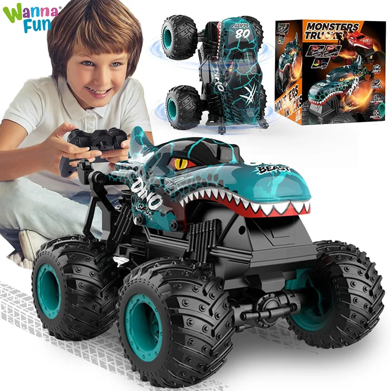 360 Degrees Rotation Led Light 2.4G 1:20 Dinosaur Stunt Drift Remote Control Monster Truck RC Crawler Toys Car Indoor Outdoor