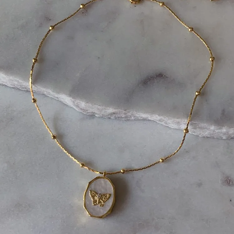2024 Photo Frame Necklace Shell Pearl Butterfly Locket Necklace With Photo Gold Butterfly Necklace For Woman