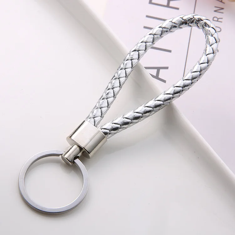 B1041 PU Leather Braided Woven Keychain Rope Rings Fit DIY Circle Pendant Key Chains Holder Car Keyrings