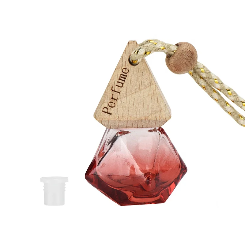 Customized Logo fragrance bottle unique design 8ml air freshener bottle hanging car perfume bottle with wooden cap