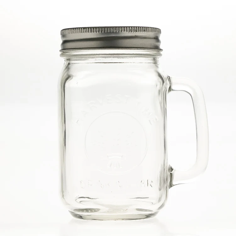 Factory Direct Wholesale 400ml Square Beverage Jars 13oz Custom Glass Mason Jars with lids and Handle