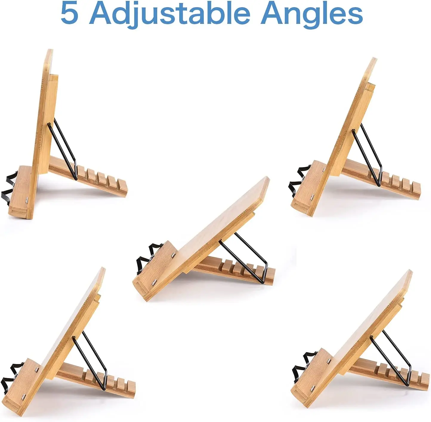 Textbooks Recipe Cookbook Holder Bamboo Adjustable Height Reading Folding Stand with Adjustable Angles and Paper Clips Holds