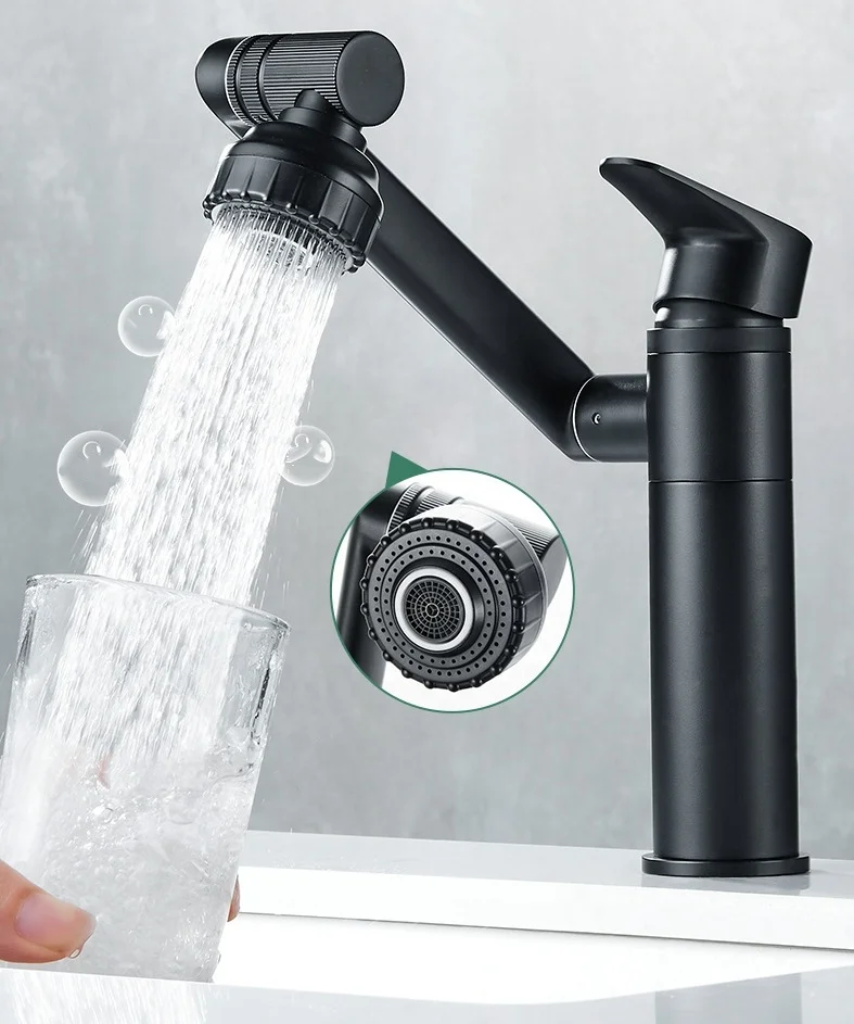 Modern New Brass Water Tap Multifunctional Swivel Faucet 360 Degree Bathroom Water Faucet Black Basin Faucet Mixer Taps