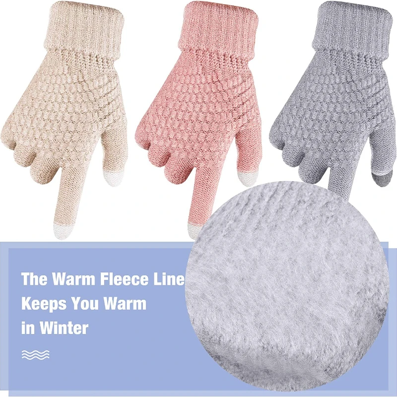 Winter Touch Screen Gloves Women Men Warm Stretch Knit Mittens  Wool Full Finger Guantes Female Crochet Luvas Thicken