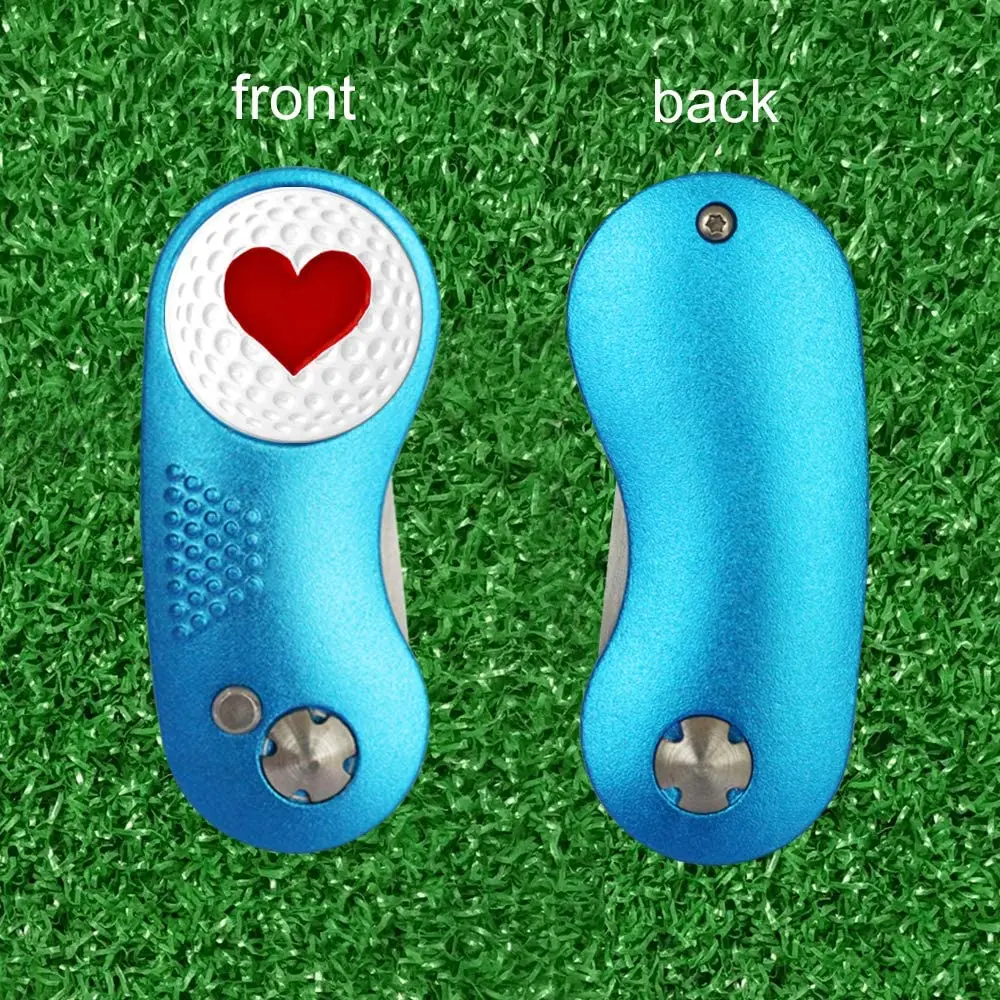Repair Tool,Foldable Divot Tool, Stainless Steel Switchblade with 2 PCS Detachable Golf Ball Marker Pop-up Button