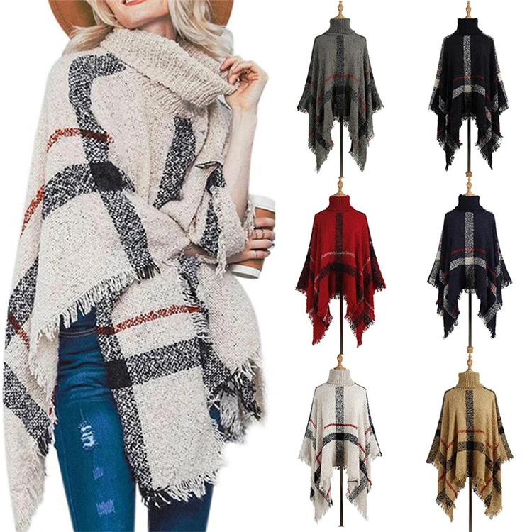 
W8180 2020 autumn winters cloak shawl knitting coat irregular tassel hem cape cloak 
