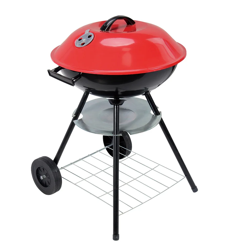 17 inch Portable Smoker Outdoor Camping Barbecue Kettle Charcoal Grill with Stainless Steel Stands and Wheels