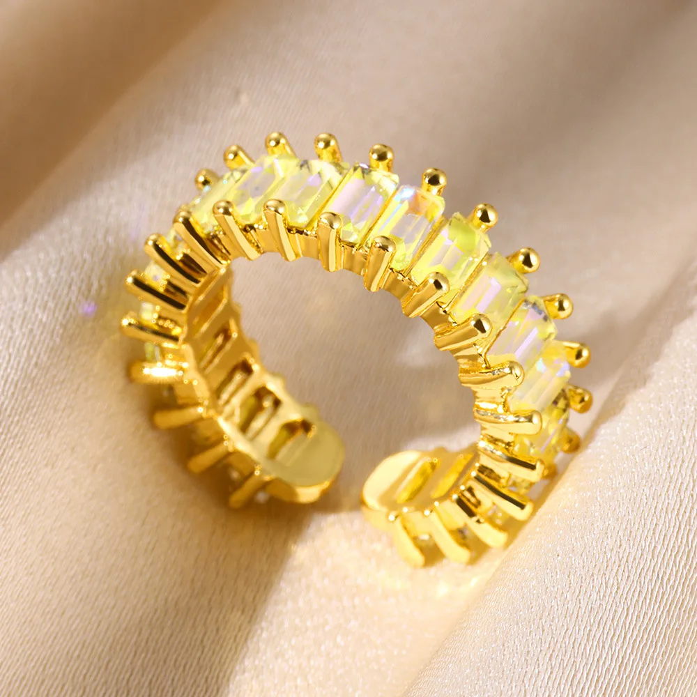 Songfu Hot Selling Classic 18K Gold Plated Copper Rings Full Diamond Color Inlaid Zircon Ring Trend Exquisite Ring Jewelry