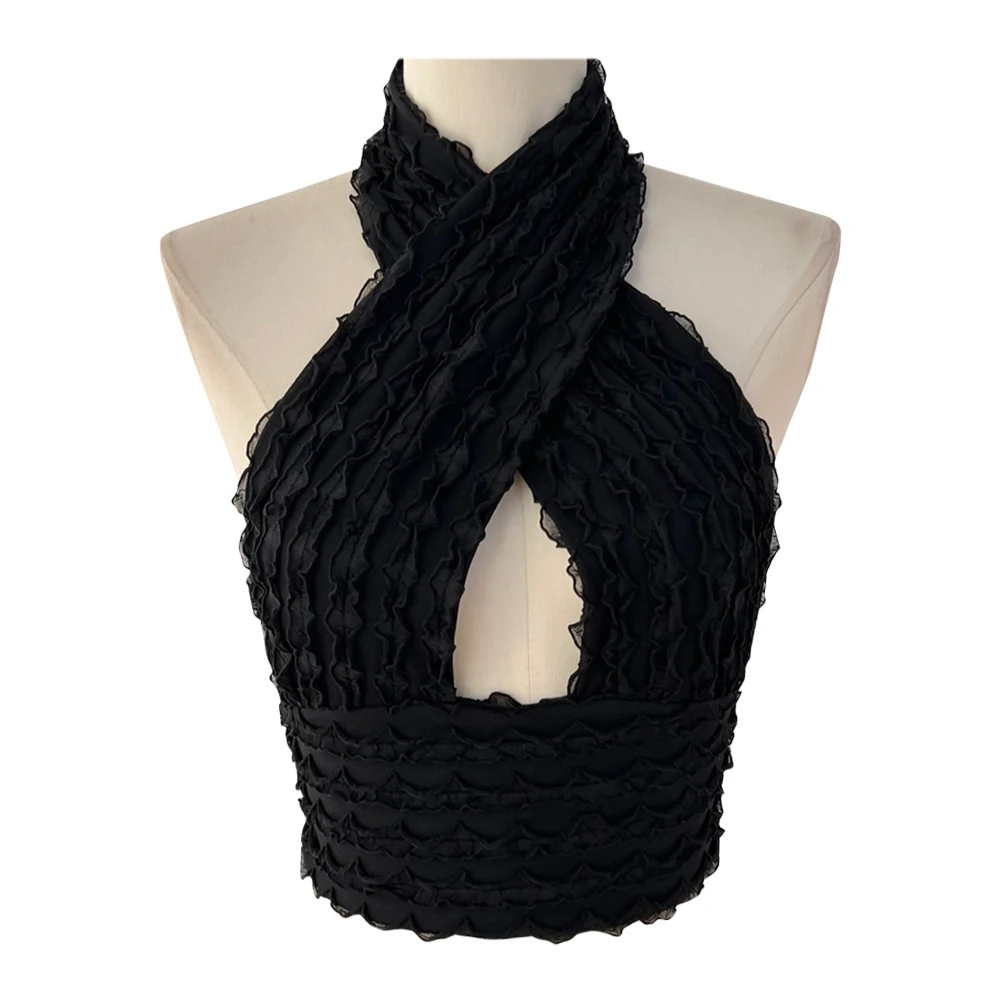 Custom Produce Women Summer Sexy Cross Cami Tank Cut Out Halter Bandage Bustier Criss-cross Crop Top Plain Punk Style