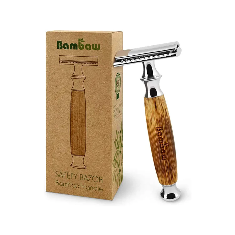 
ChromeMetal Double Edge Durable Black Eco-Friendly Metal Natural Bamboo Handle Wooden Safety Razor 