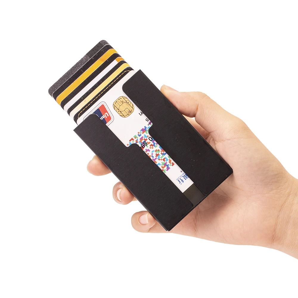 Hot Sale Metal Automatic Aluminum Pop Up ID Credit Card Holder Manufactures Slim Minimalist Popup RFID Blocking Wallet for Men
