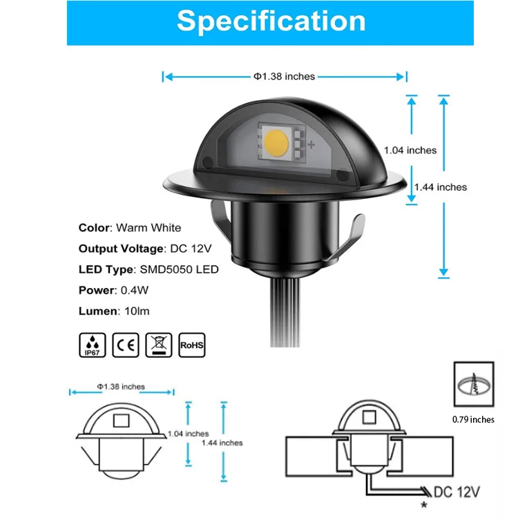 12v helf moon LED Deck Lights Landscape Step Stair Railing Light with 0.4W LED Chips Die-cast Aluminum 12V Accent Lighting black