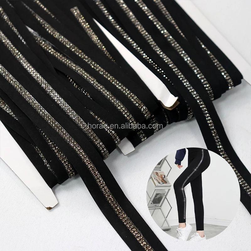 RS129 Black color  Rhinestone Trimming Beads Crystal Fashion Cutting Suede Fabric Fringe Trim On Rolls For Decoration