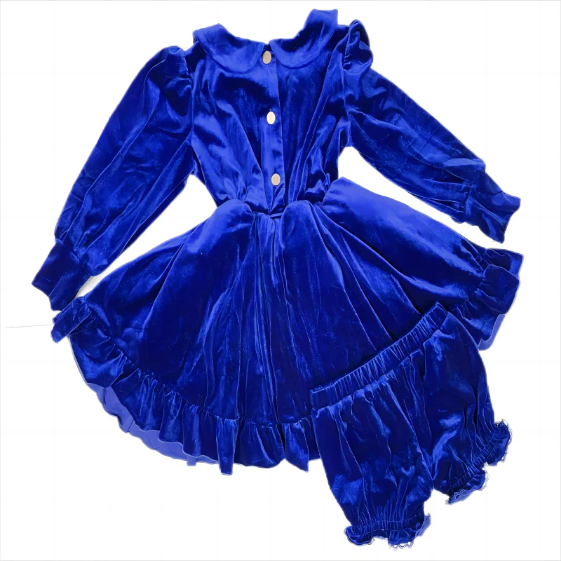 Custom Winter Two-Piece Suit with Breathable Velvet Fabric Long Dress Solid Colors Bloomer for Kid Children Pajamas Set