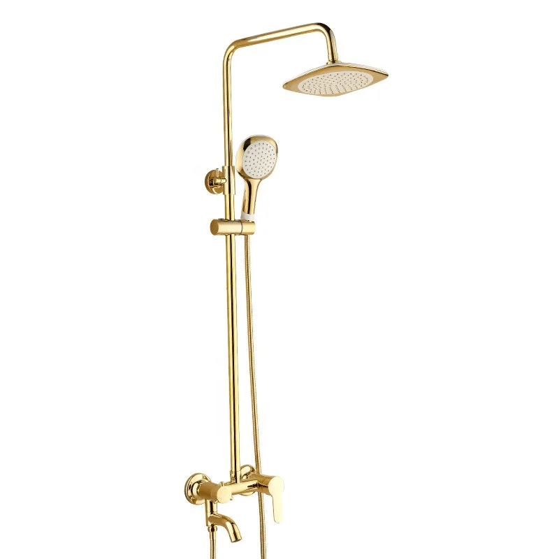 2021 New design high grade bathroom gold color brass rainfall bath shower set shower kit
