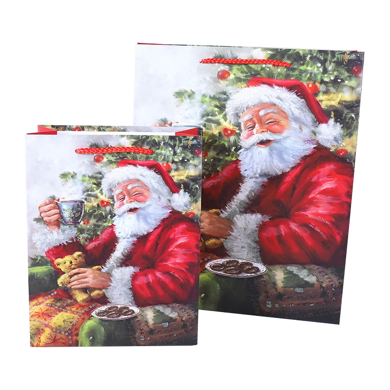 Kairui 2022 Best Sellers Santa Sends Gifts Wholesale Shoes Clothes Portable Paper Bag With Rope Handle