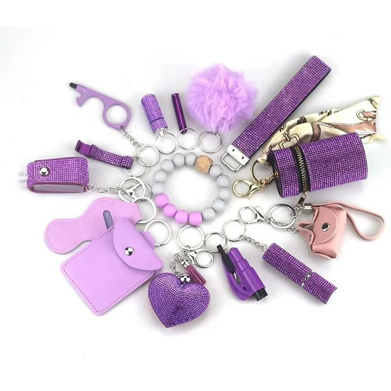 Wholesale Self-defense Keychain Bulk Accessories Set Gadget Alloy Tool Plastic Shell Bottle Women Self Defense Keychain Supplies