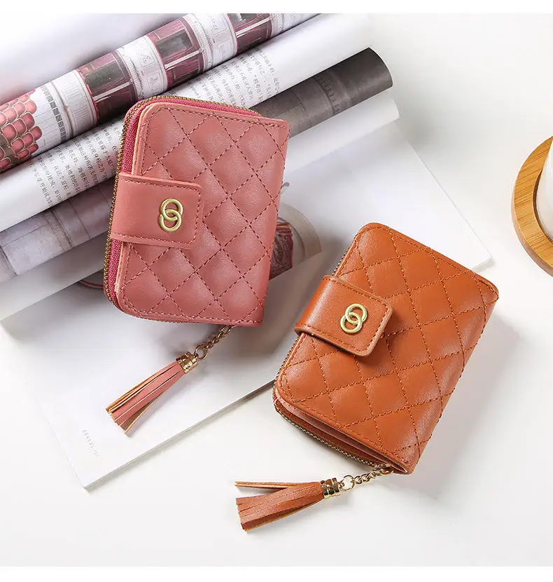 Mini small clutch bag slim leather wallets for ladies with zipper