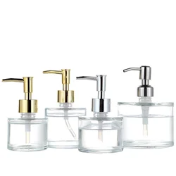 Оптовая продажа, круглый стеклянный дозатор для мыла, стеклянная бутылка для жидкого мыла с металлическим насосом для жидкого мыла