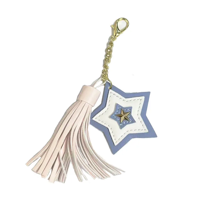 PU Tassel Star bag pendant personality spot wholesale five-pointed star key ring  leather car keychain
