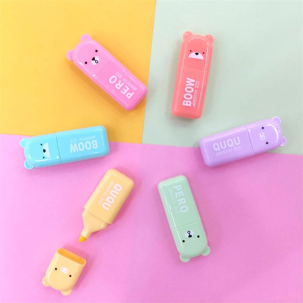 Kawaii Macaron 6-color Mini Highlighter Set Eye Protection Light Color Student Key Marker Highlighter Pen