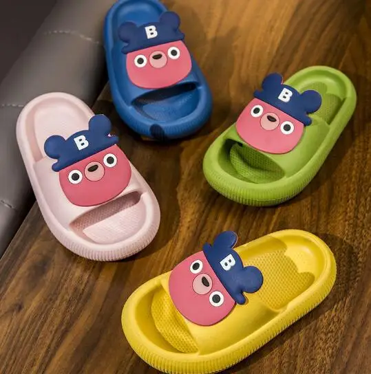 Newest Design Summer Children Breathable Soft cute bear Cartoon PVC Funny Slippers For kids protect the foot