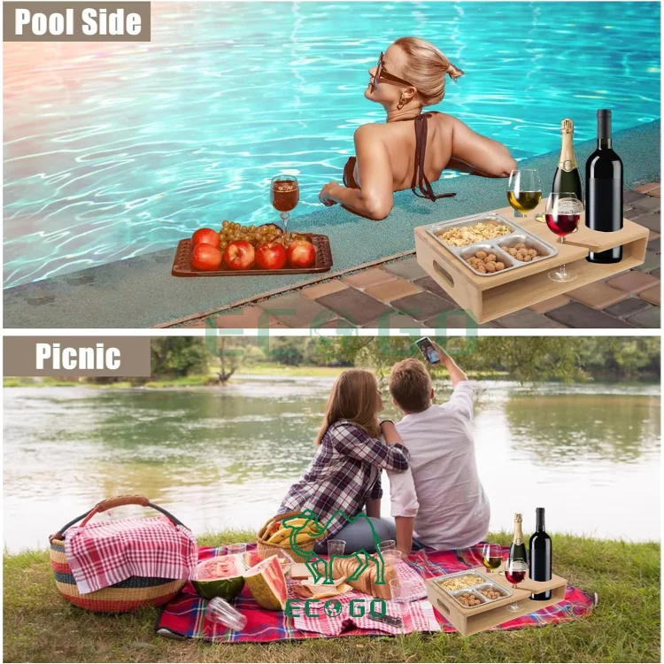 Bamboo Couch Snack Caddy With 2 Wine Glass Holder Couch Bar Snack Box for Sofa Bed Food Box Snack Couch Tray Kit