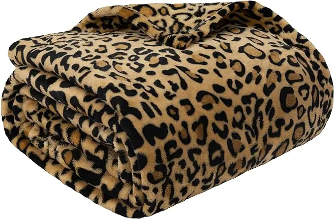 Leopard Print Blanket Fleece Throw Blanket for Bed Sofa Travel and Camping Soft Cozy Fluffy Plush Blanket 50 by 60inch