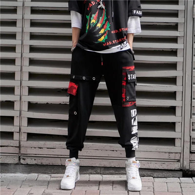 Оптовая продажа хип-хоп повседневные мужские спортивные штаны с принтом с несколькими карманами штаны-карго