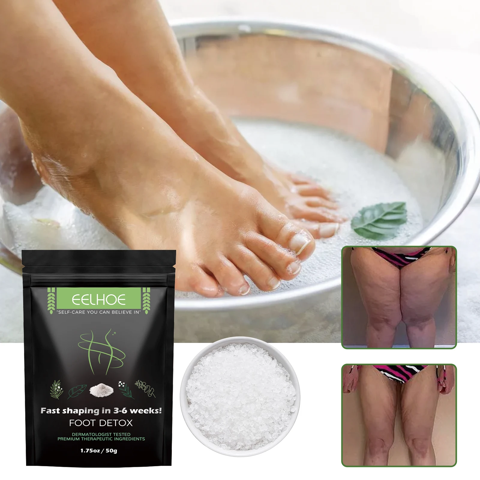 EELHOE Slimming Foot Bath Salt Fast Slim Body Detox Essential Oil Feet Spa Salts for Fat Burning Loss Weight Belly Firming Relax