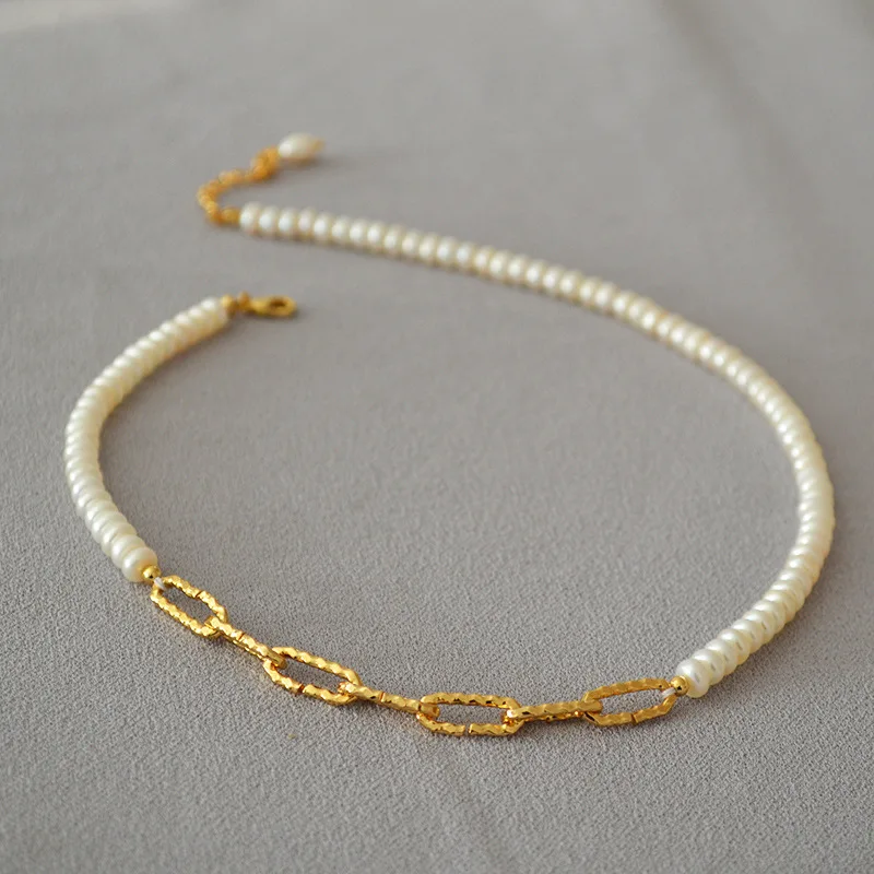 Колье на заказ натуральное пресноводное жемчужное ожерелье с латунной кованые форме плетённого кольца для женщин Colares para mujer