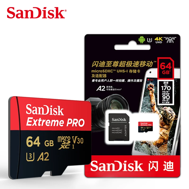  Оптом и продажи оригинальные двойной флеш-накопитель SanDisk A2 Extreme PRO micro sd карты 128 ГБ до 170 МБ/с. скорость чтения флэш-памяти TF/SD microsd для спортивной экшен-камеры 4K