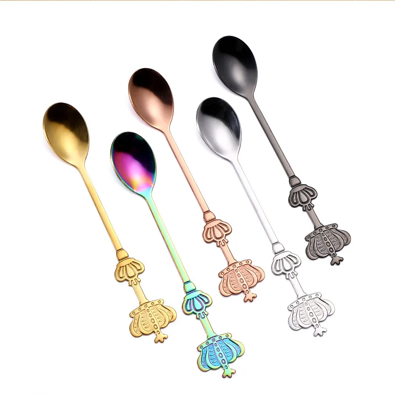 Wholesale Creative Double Crown Stainless Steel Tableware Spoon Golden Cake Dessert Fruit Spoons Coffee Stirring Spoon
