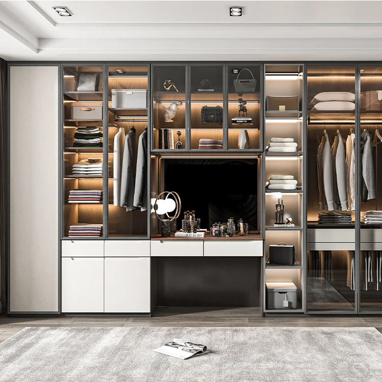 Custom Cloakroom Wardrobes Natural Wood Grain Bedroom Furniture Set Portable Armoire Wardrobes Wooden Closet